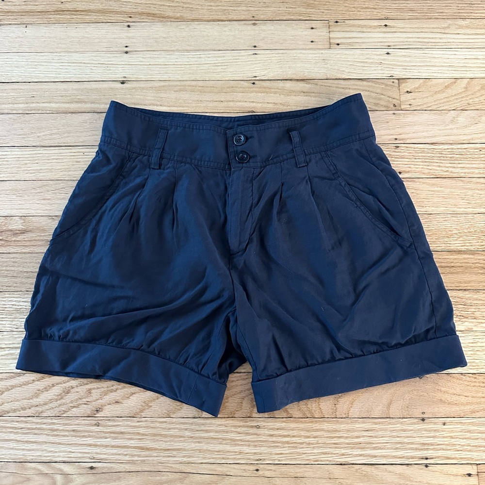 Vince black pleated cuffed shorts